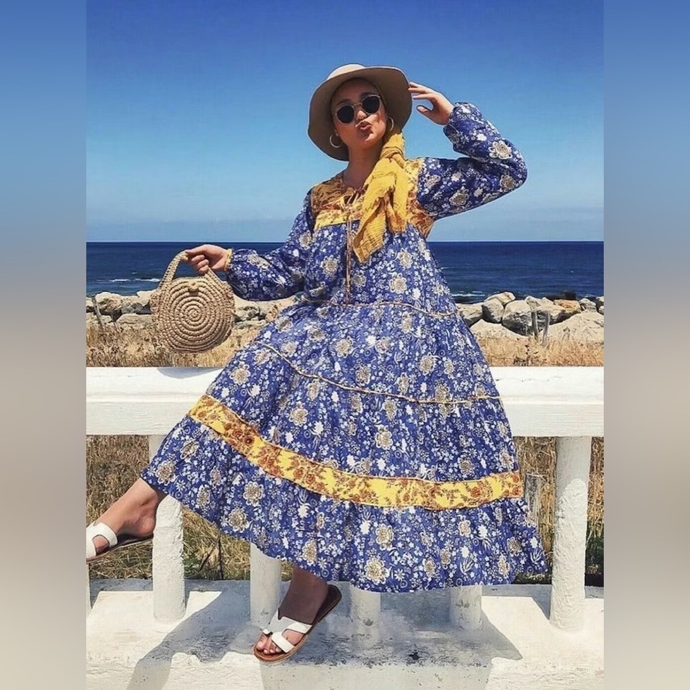 Zara Blue and Yellow Floral Long Sleeve Dress - Picture 4 of 11